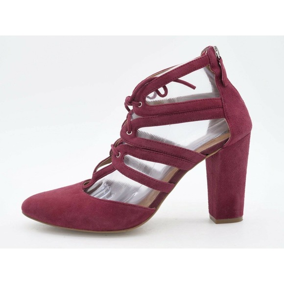 Halogen Sandals Womens 10 Red Faux Suede Strappy Lace Up Closed Toe Back Zip - Picture 2 of 11